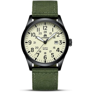 Montre design Militaire, Armée, Bracelet vert kaki ou noir, Cadran simple