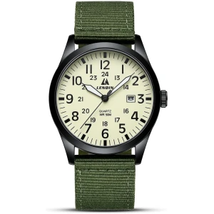 Montre design Militaire, Armée, Bracelet vert kaki ou noir, Cadran simple