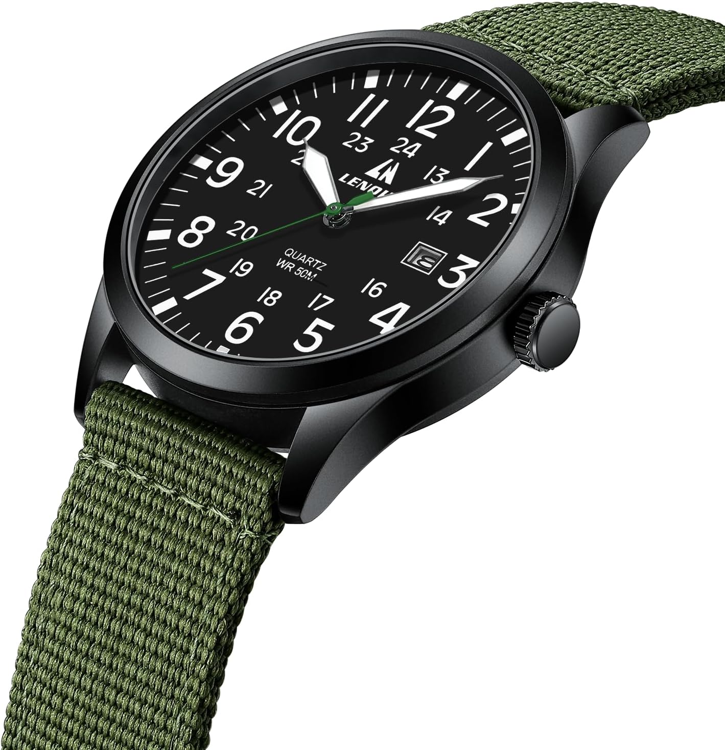 Belle Montre pour Homme pas chère, avec un style Militaire Noir et Verte – Image 3