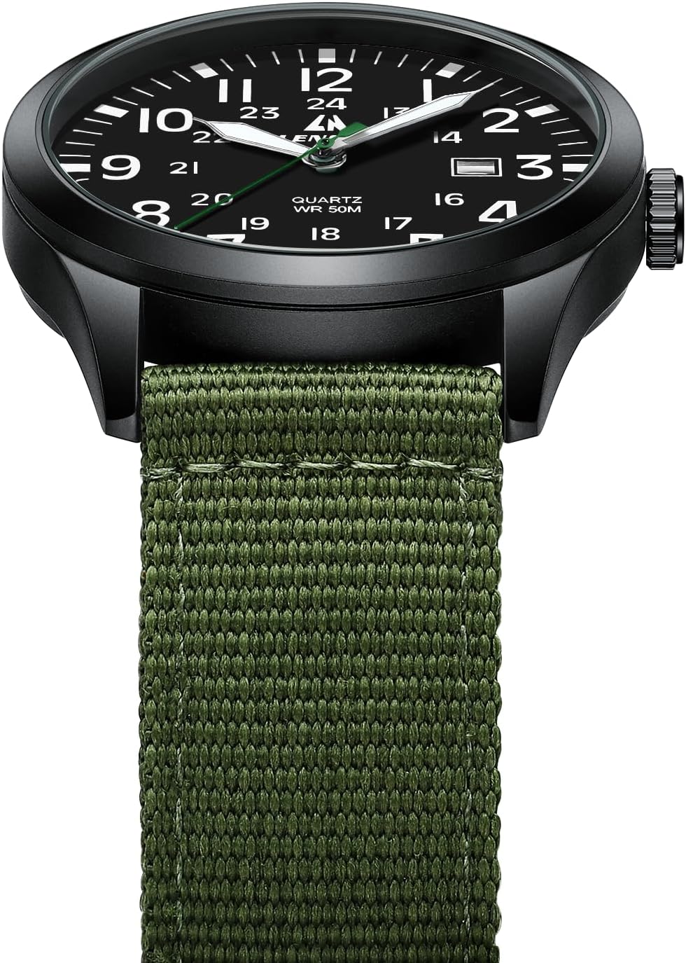 Belle Montre pour Homme pas chère, avec un style Militaire Noir et Verte – Image 4
