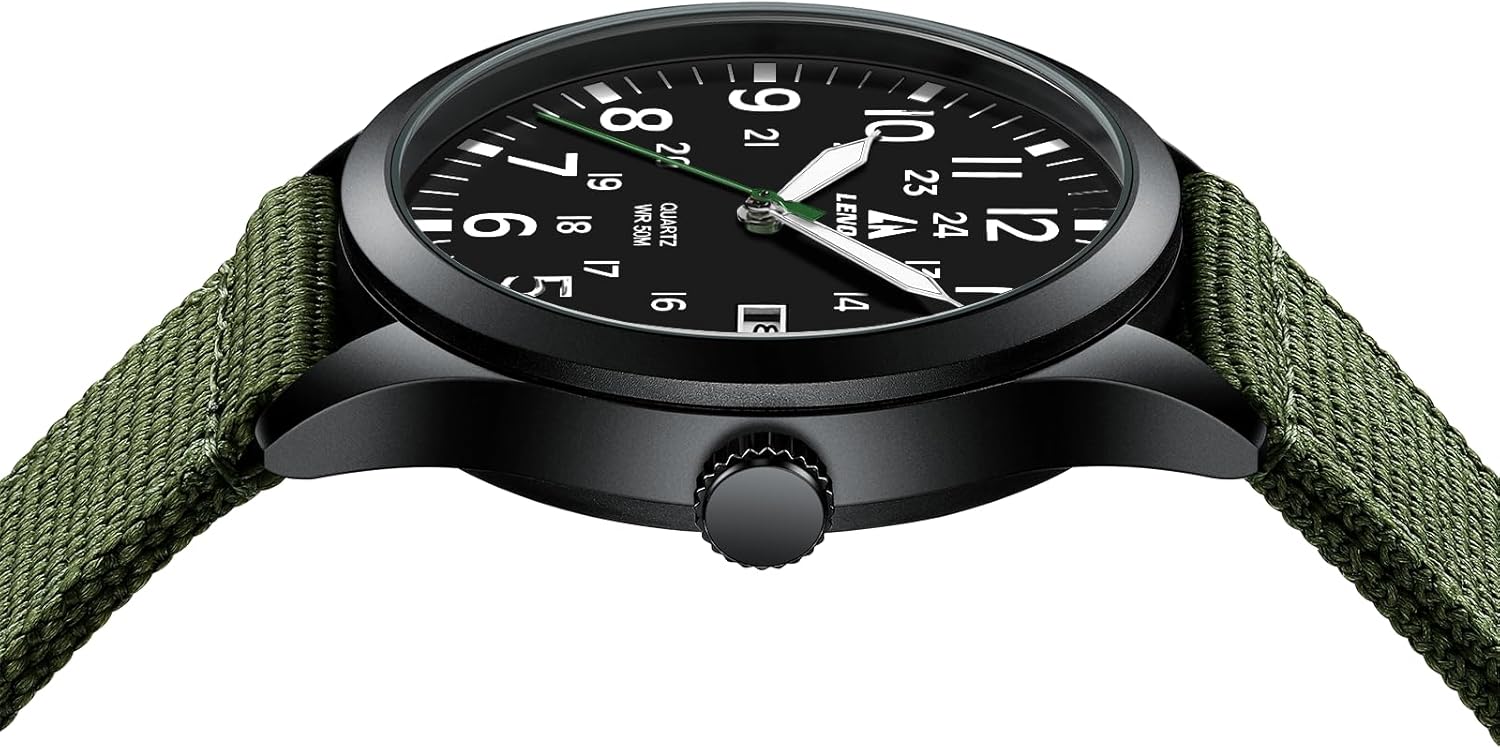 Belle Montre pour Homme pas chère, avec un style Militaire Noir et Verte – Image 5