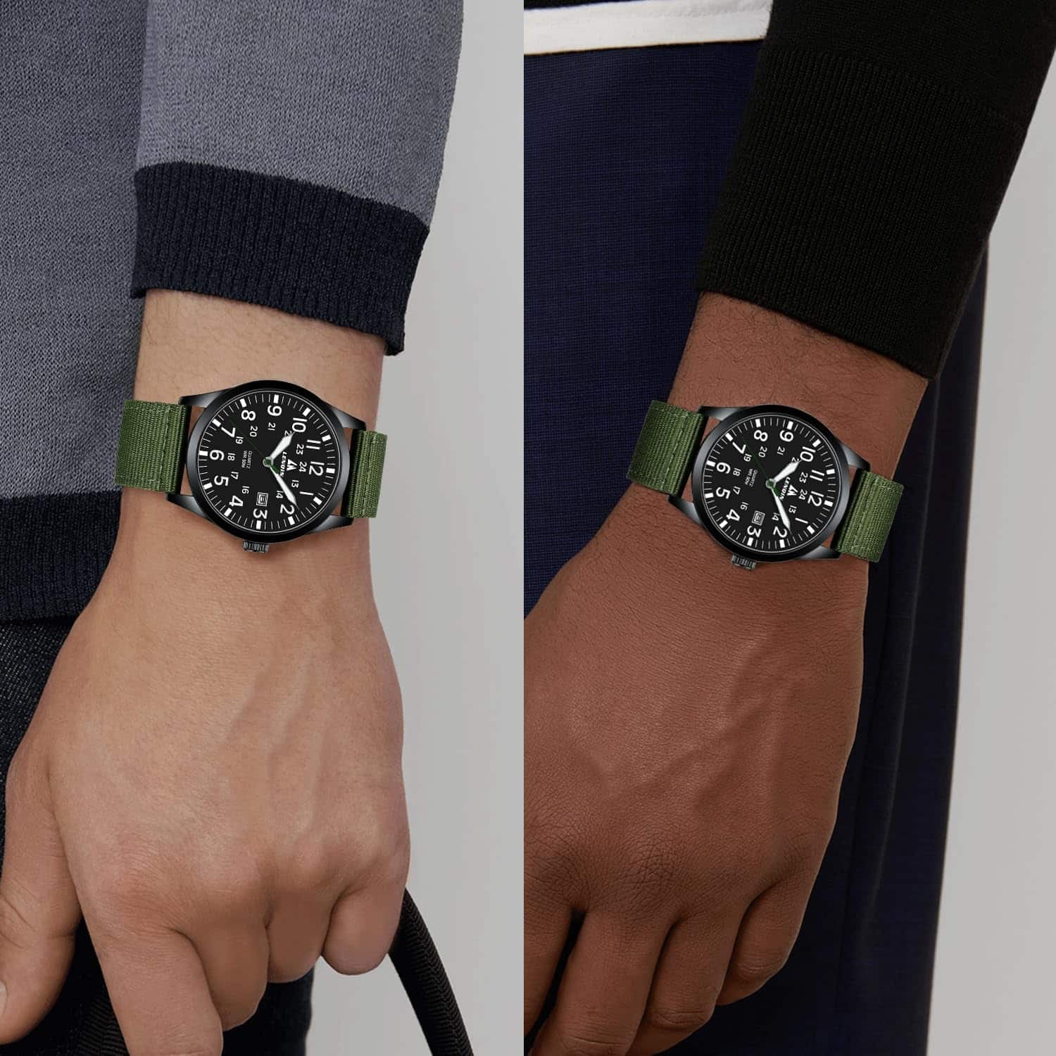 Belle Montre pour Homme pas chère, avec un style Militaire Noir et Verte – Image 6