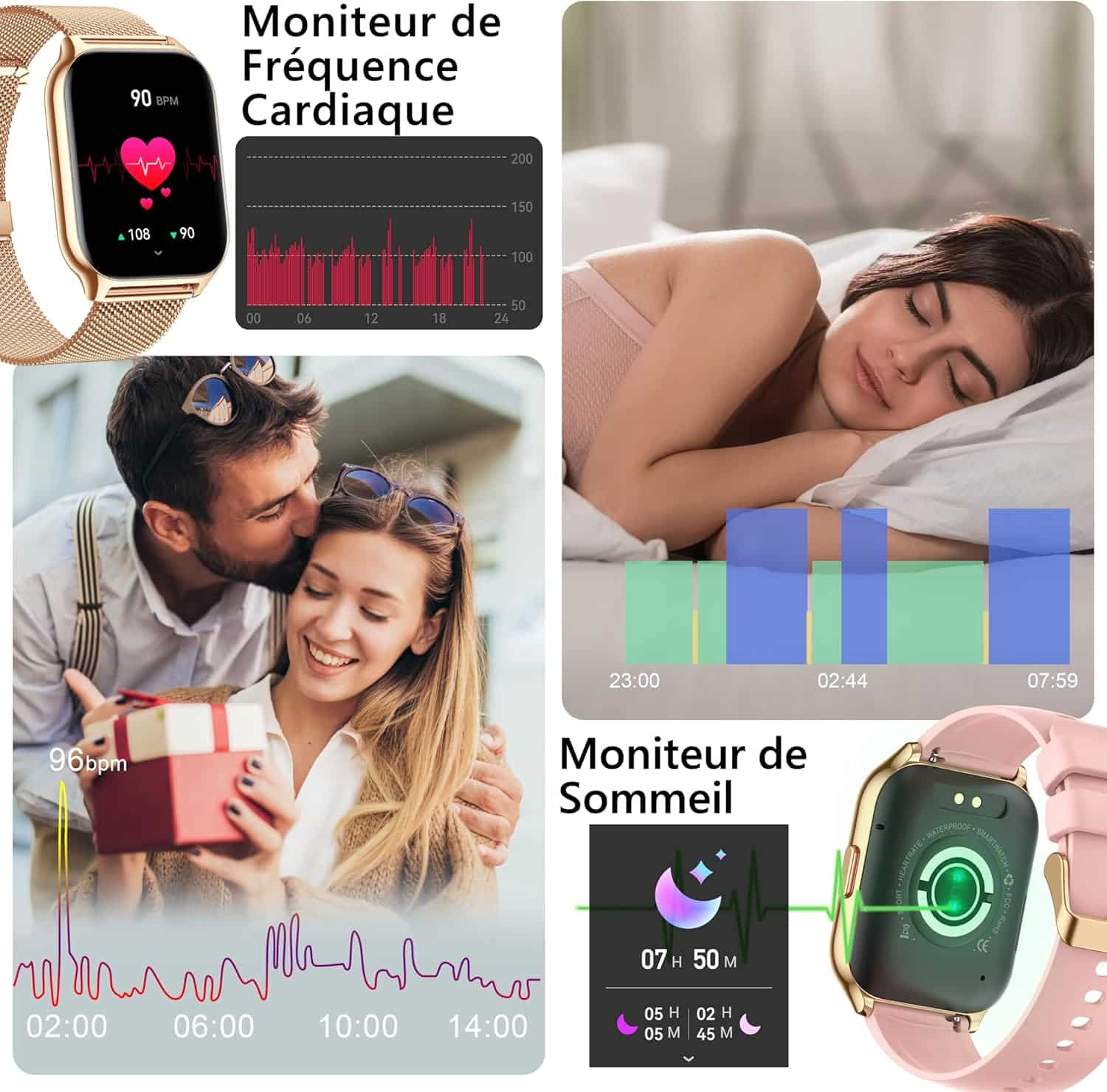 Montre Connectée Femme Android et iOS, Appel Bluetooth, Sommeil, Cardio, Tension, Podomètre – Image 5