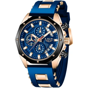 LIGE Montre Homme 3ATM Étanch Acier Inoxydable Analogique Quartz Sport Chronographe Classique Bracelet Montres,Cadeaux pour Hommes