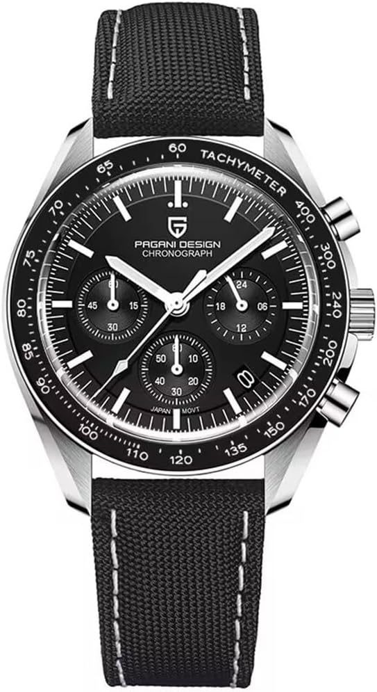 Pagani Design 1701 Montre chronographe Professionnelle pour Homme Mouvement à Quartz Japonais VK63 Lune en Acier Inoxydable 100 m Étanche Montre de Sport décontracté Date