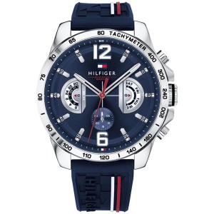 Tommy Hilfiger Montre Multifonction Quartz Analogique Homme 46mm - Bracelet en Silicone et Cadran Bleu Marine, 3 Sous-Cadrans, Résistante à l'Eau 5ATM - 1791476