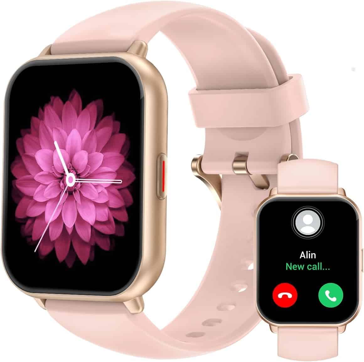 Montre connectée femme avec appel Bluetooth et IP68 rose - vue 2