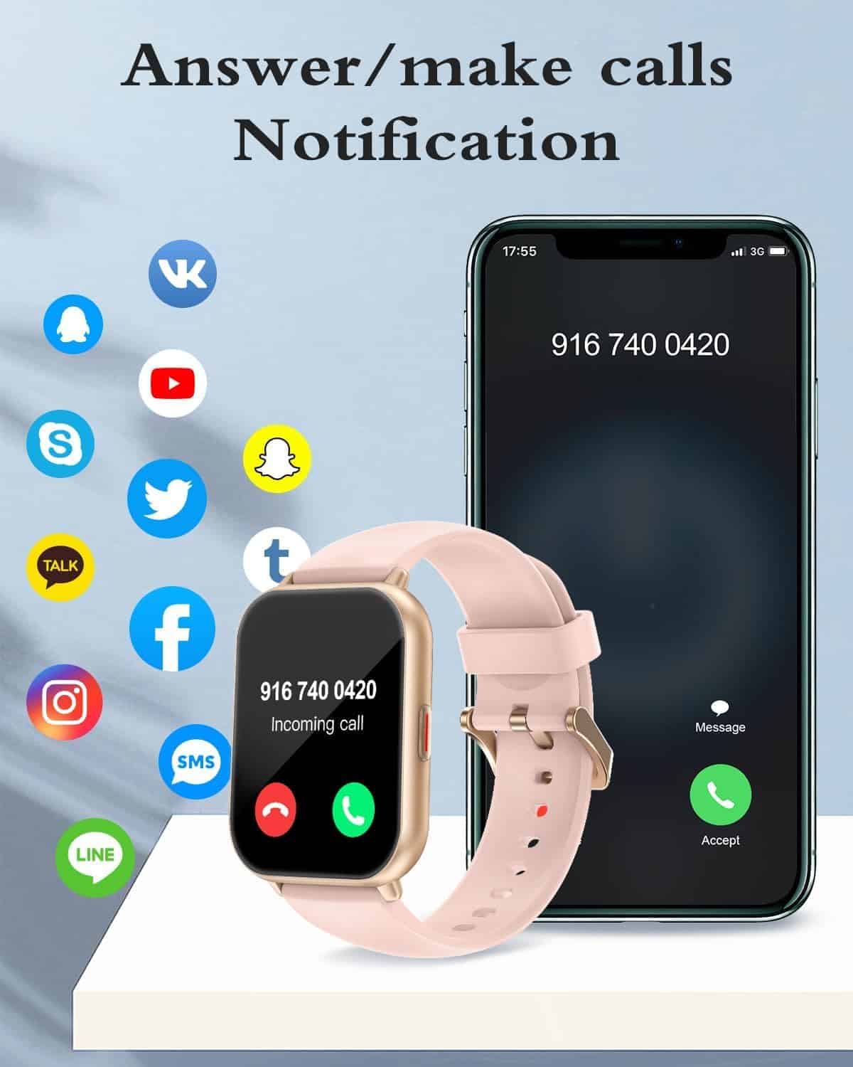 Montre connectée femme avec appel Bluetooth et IP68 rose - vue 3