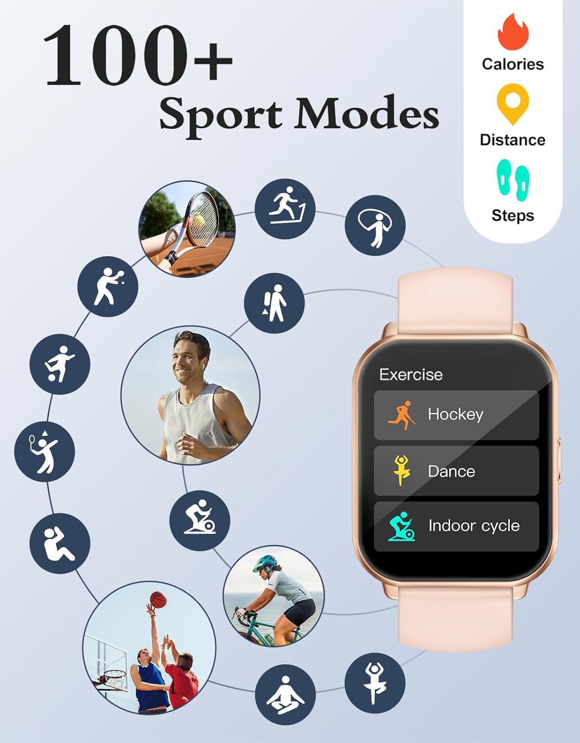 Montre connectée femme avec appel Bluetooth et IP68 rose - vue 4