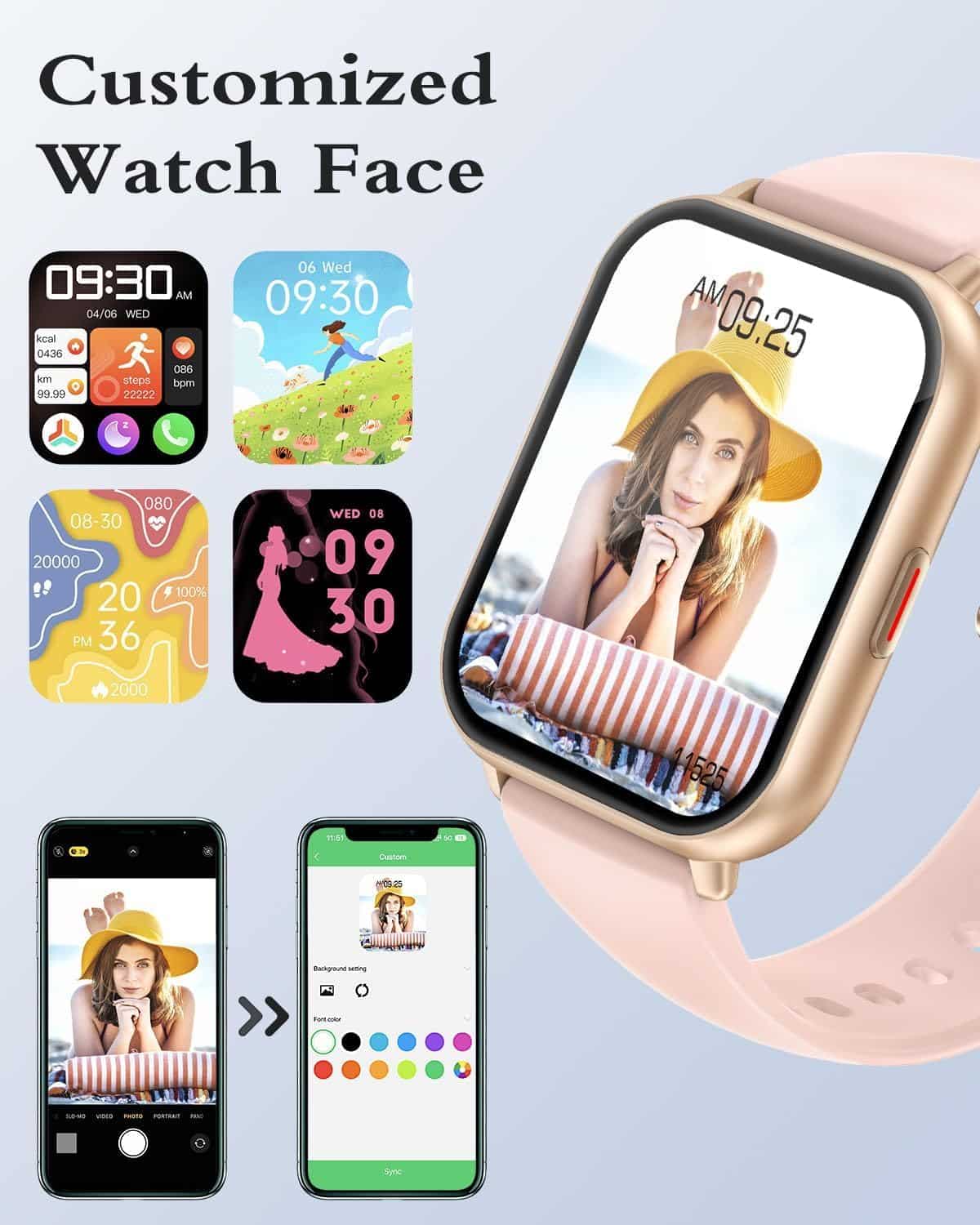 Montre connectée femme avec appel Bluetooth et IP68 rose - vue 6