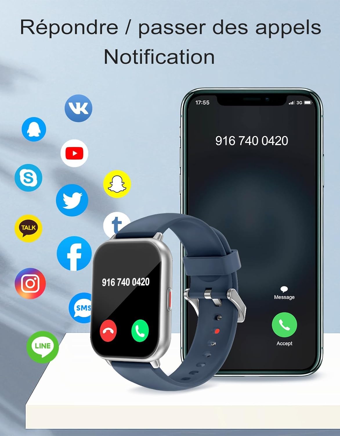 Montre connectée IP68 avec appel Bluetooth, cardio et oxymètre - vue 4
