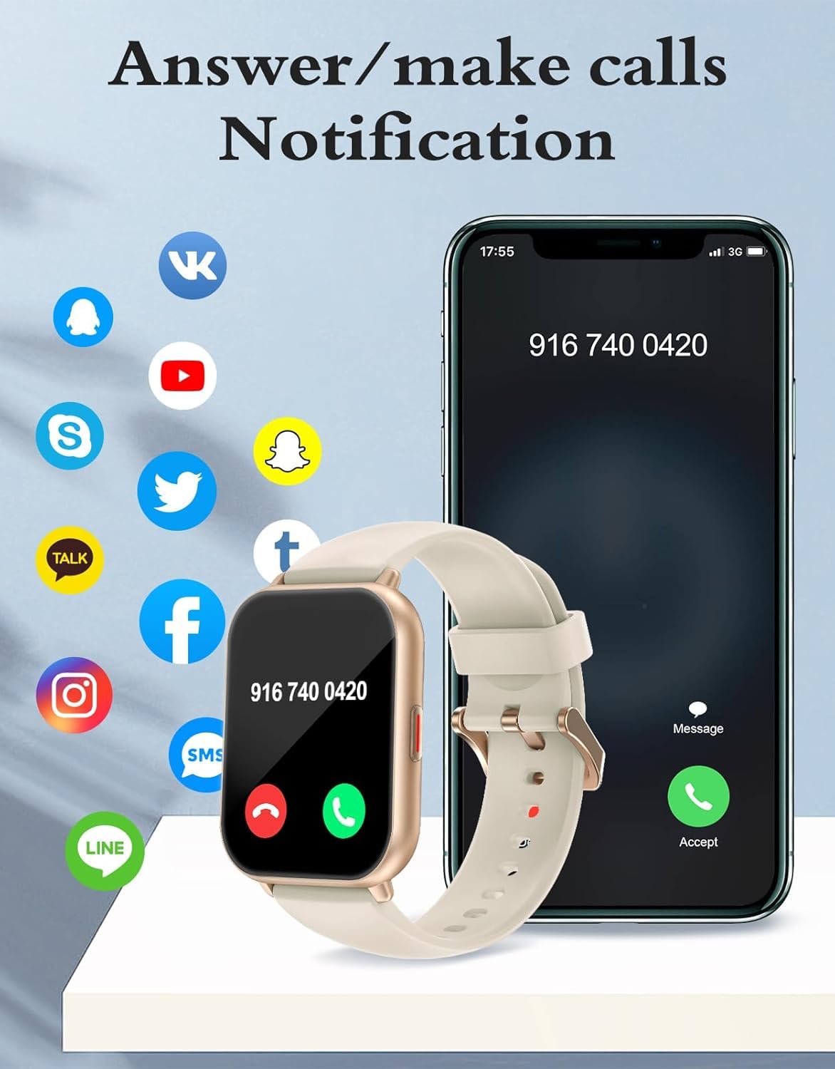 Montre connectée avec appel Bluetooth, IP68 et cardio - vue 3