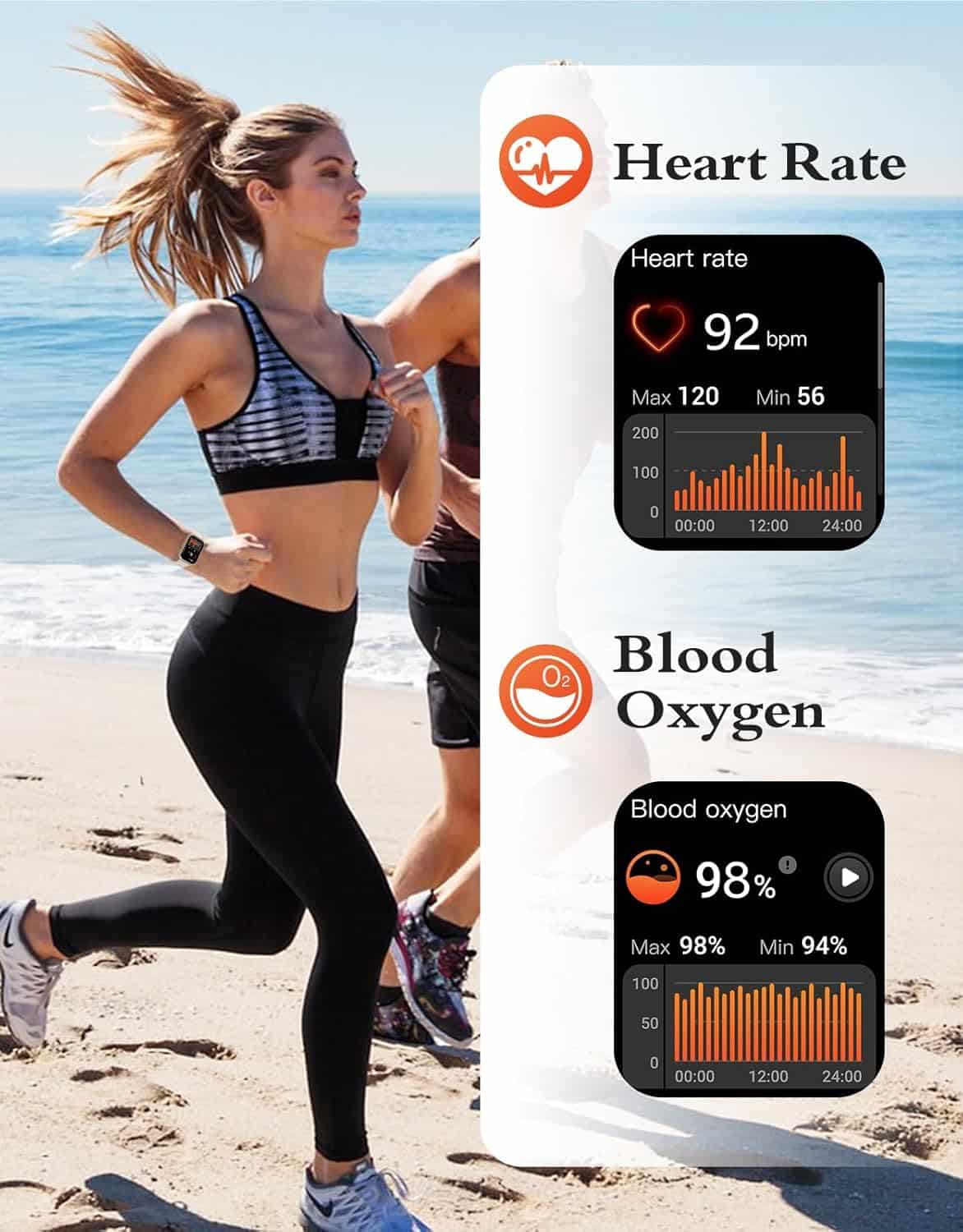 Montre connectée avec appel Bluetooth, IP68 et cardio - vue 5