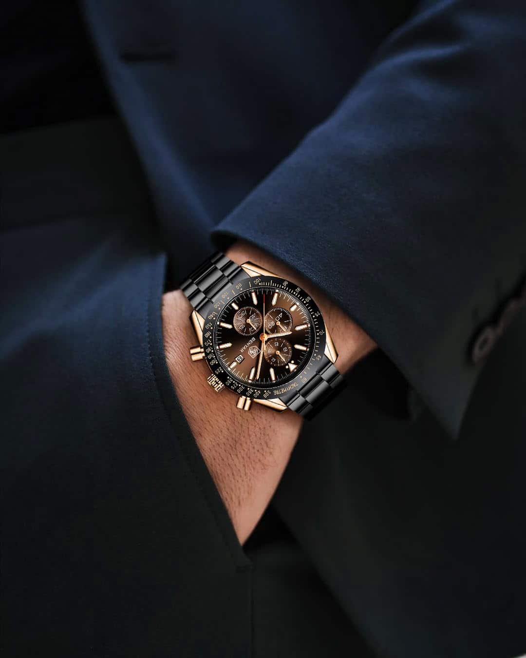 Montre homme étanche analogique quartz chronographe lumineux grand cadran - vue 4