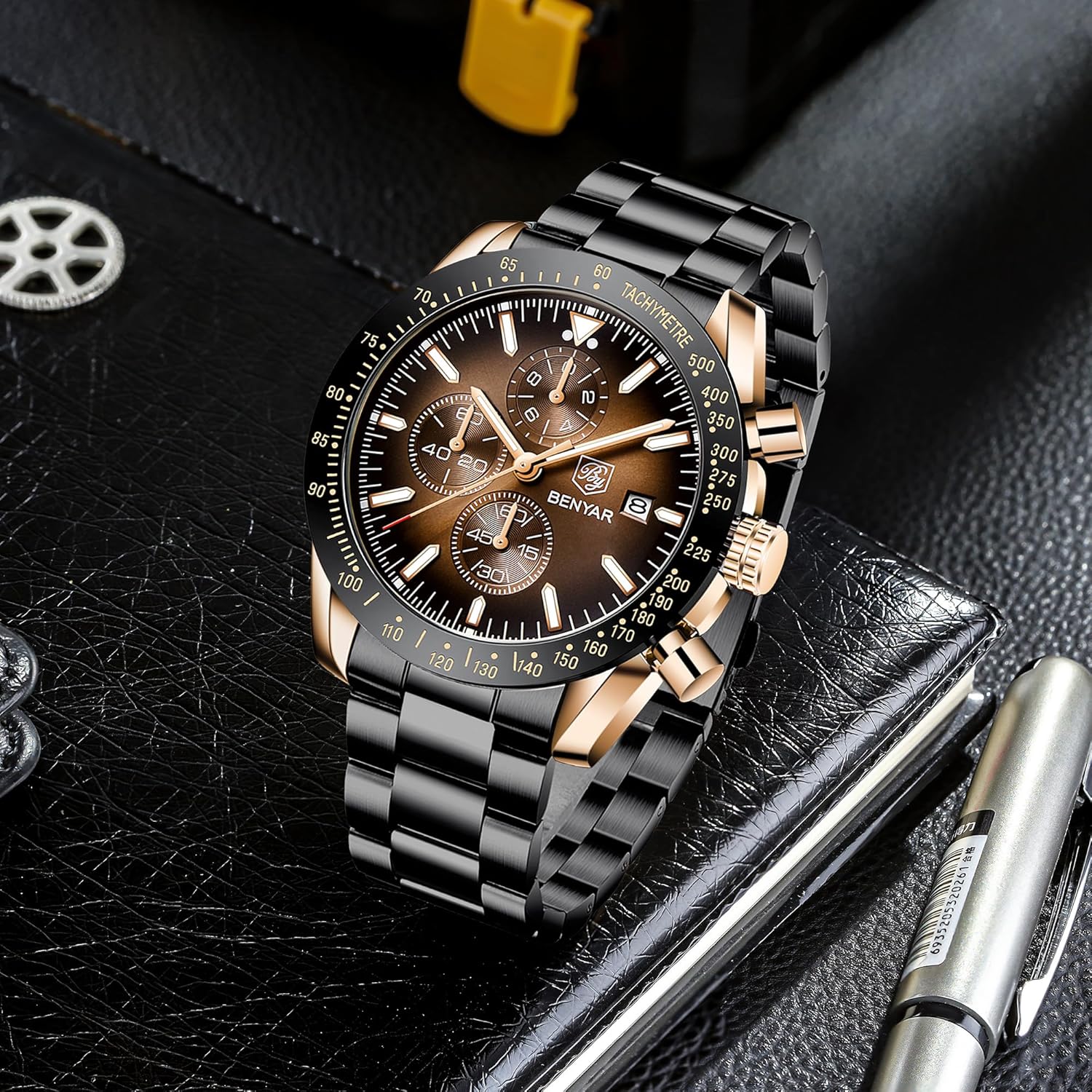 Montre homme étanche analogique quartz chronographe lumineux grand cadran - vue 5