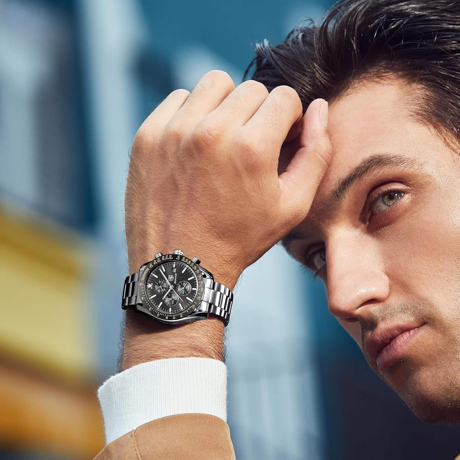 Montre homme chronographe quartz étanche, grand cadran classique - vue 3