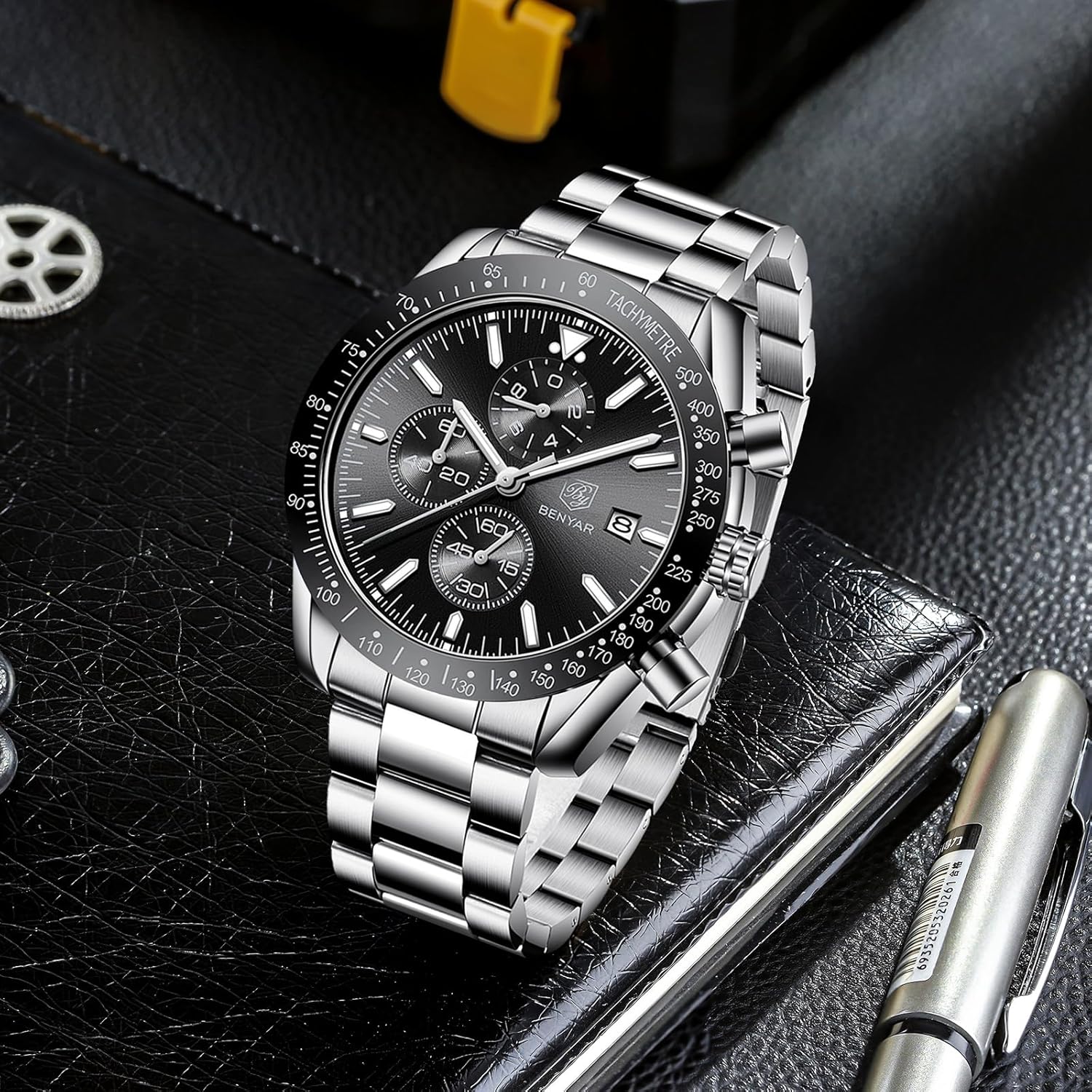 Montre homme chronographe quartz étanche, grand cadran classique - vue 5