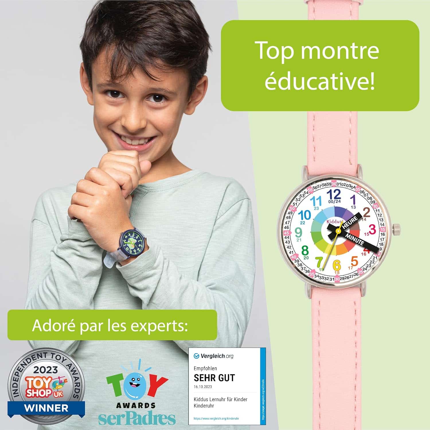 Montre éducative analogique pour enfant dès 5 ans, mouvement japonais - vue 4