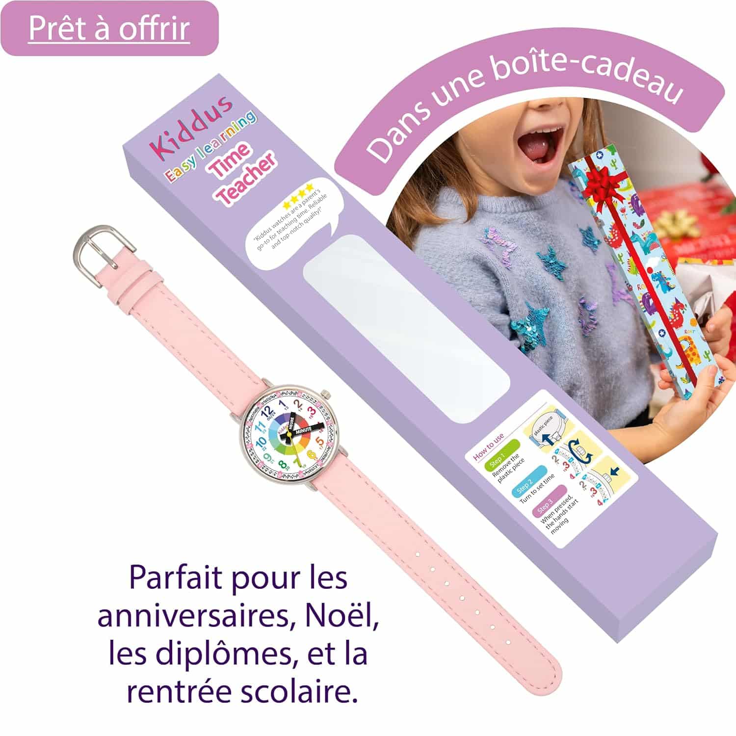 Montre éducative analogique pour enfant dès 5 ans, mouvement japonais - vue 5