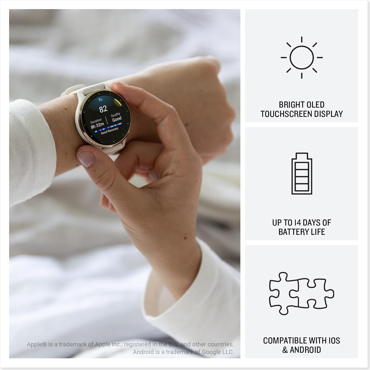 Garmin Venu 3S montre connectée GPS sport santé, soft gold et bracelet ivoire 41 mm - vue 4