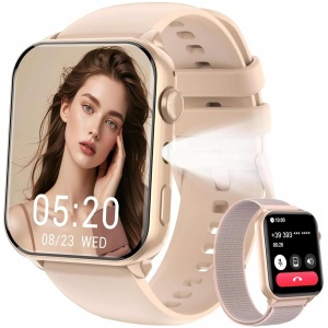 Montre connectée femme avec appels Bluetooth et suivi SpO2, rose