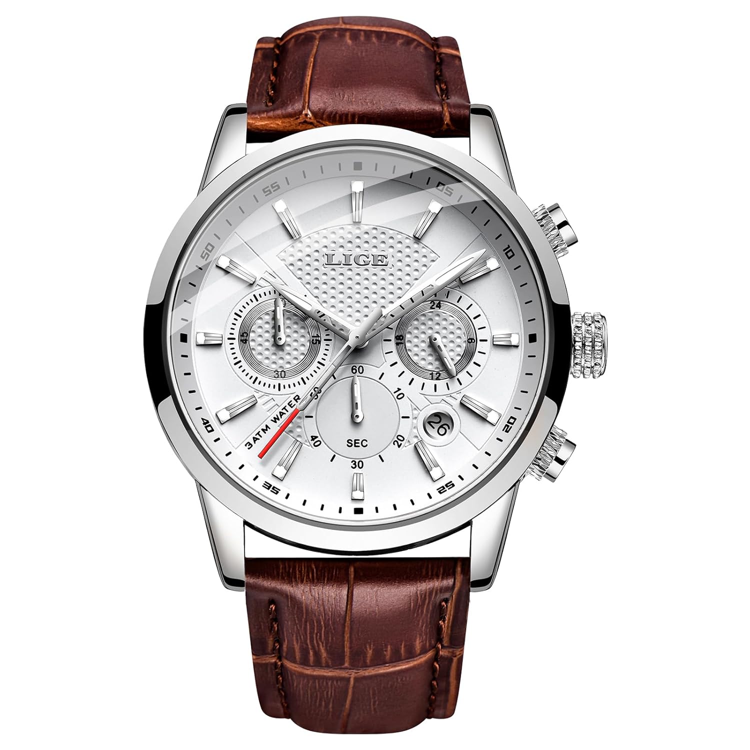 Montre homme chronographe vintage cuir avec date et étanche 3 ATM