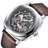 Montre mécanique automatique homme, bracelet cuir, cadran squelette 45 mm - vue 3