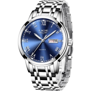 Montre homme quartz acier inoxydable étanche 3ATM avec calendrier