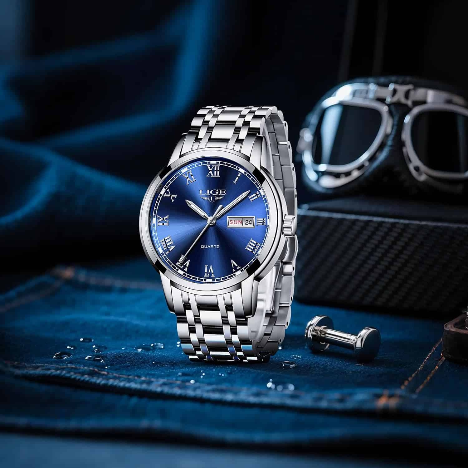 Montre homme quartz acier inoxydable étanche 3ATM avec calendrier - vue 3