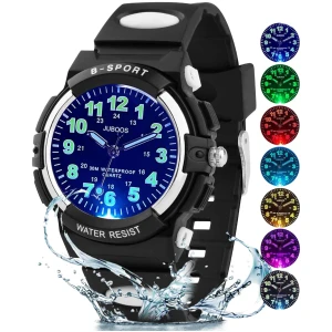 Montre enfant avec 7 veilleuses colorées, bracelet étanche et souple