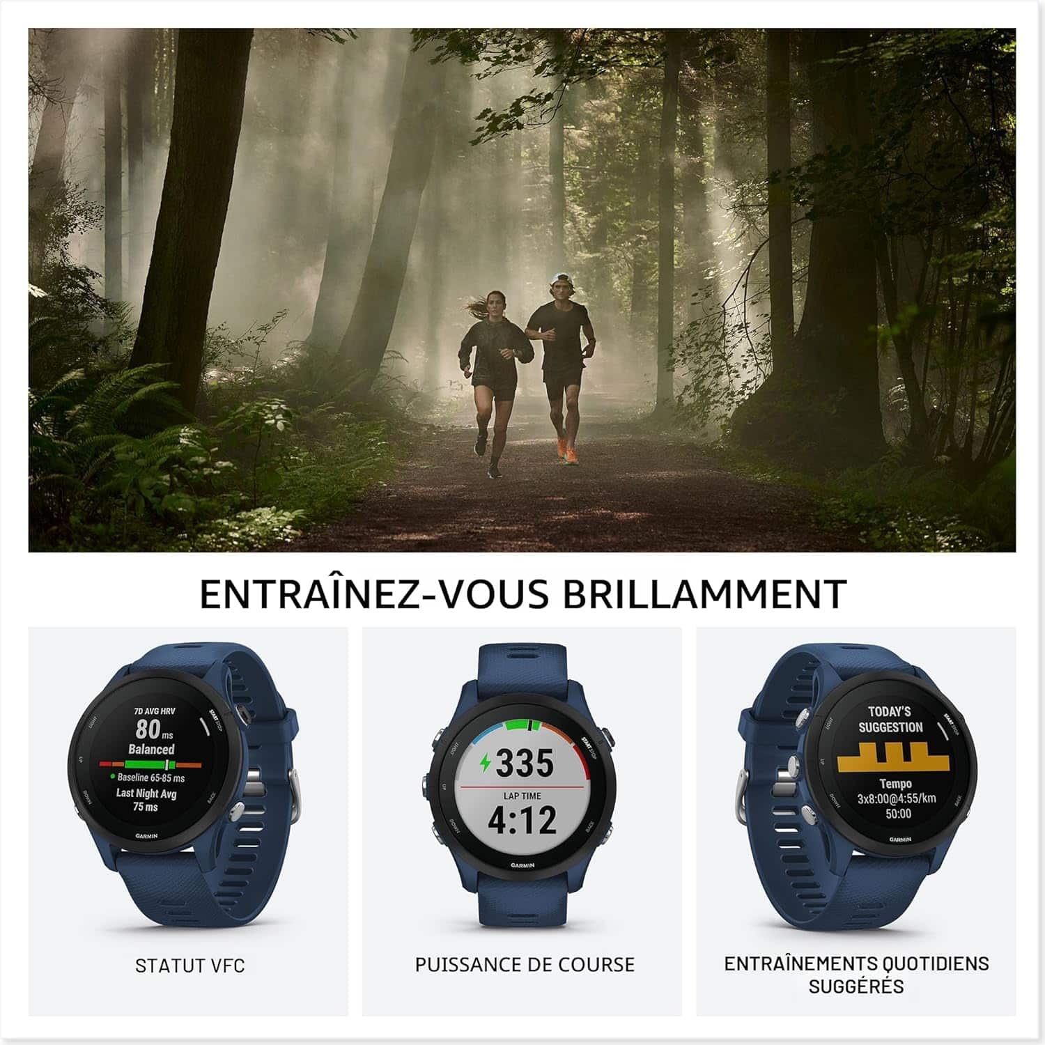 Garmin Forerunner 255, montre GPS running multisports boîtier 46 mm grise - vue 3