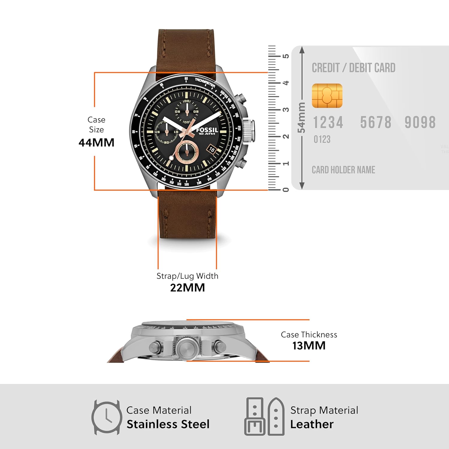 Montre homme Decker chronographe quartz acier 44 mm bracelet silicone - vue 6