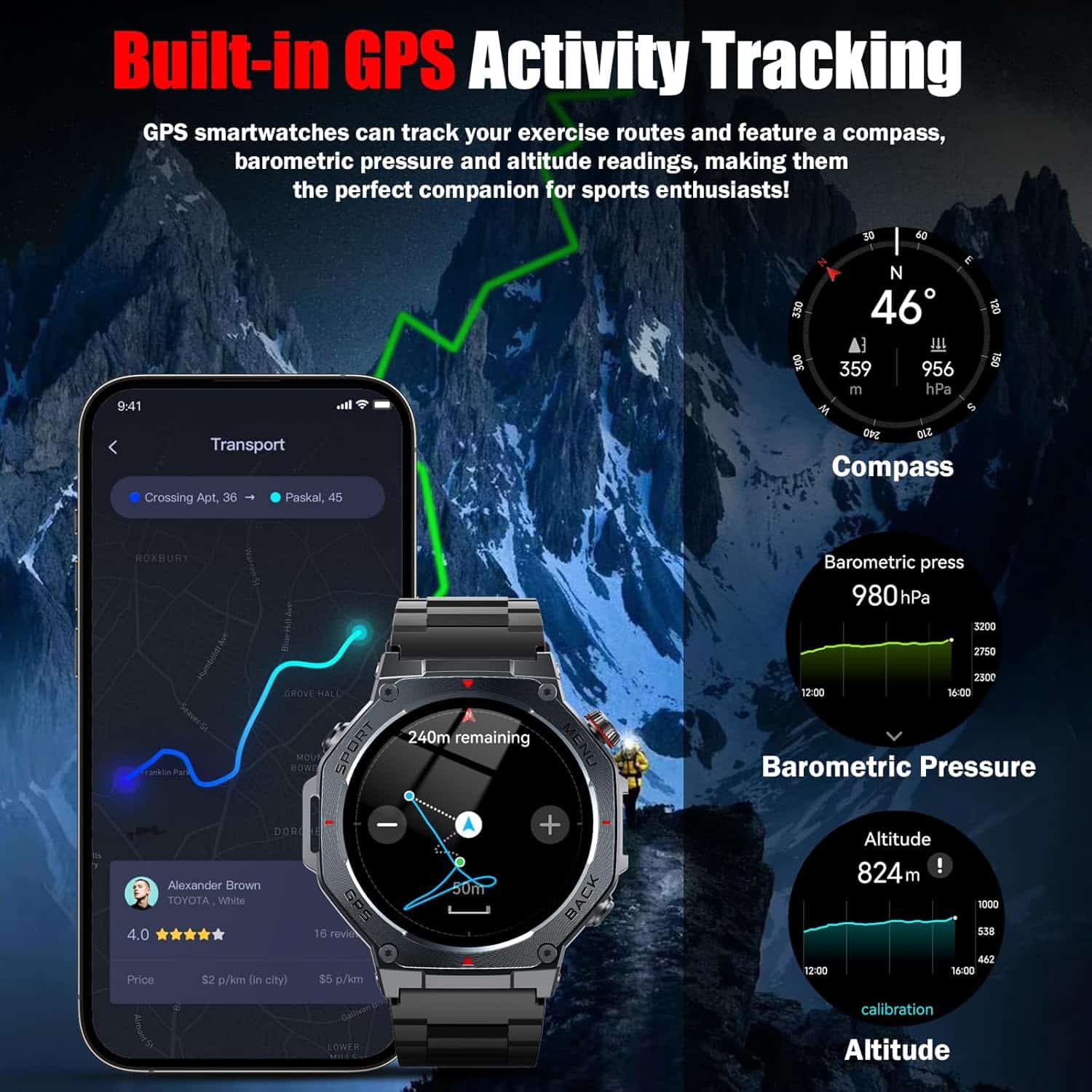 Montre connectée homme GPS 1.43" AMOLED avec appel Bluetooth étanche 5ATM - vue 3