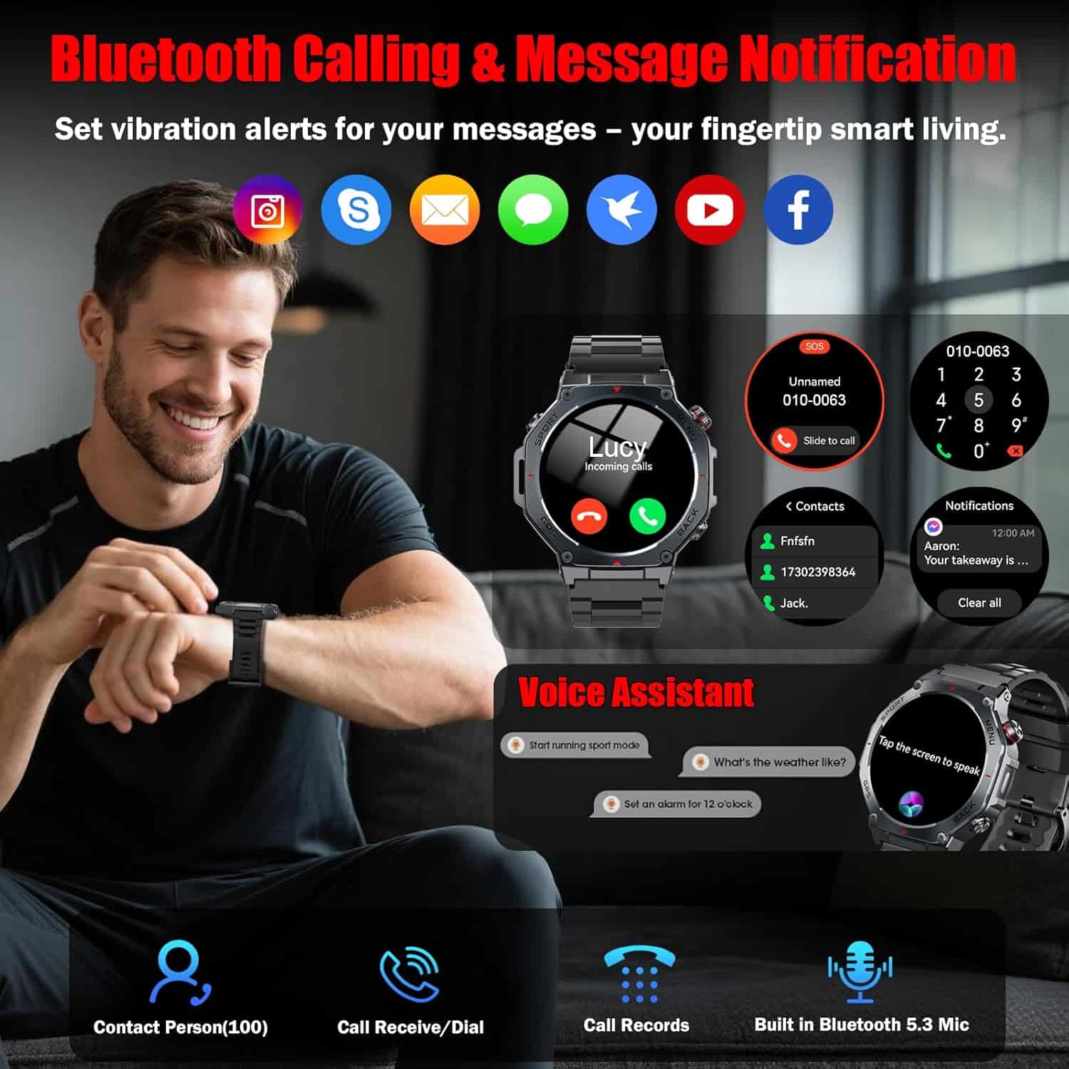 Montre connectée homme GPS 1.43" AMOLED avec appel Bluetooth étanche 5ATM - vue 5