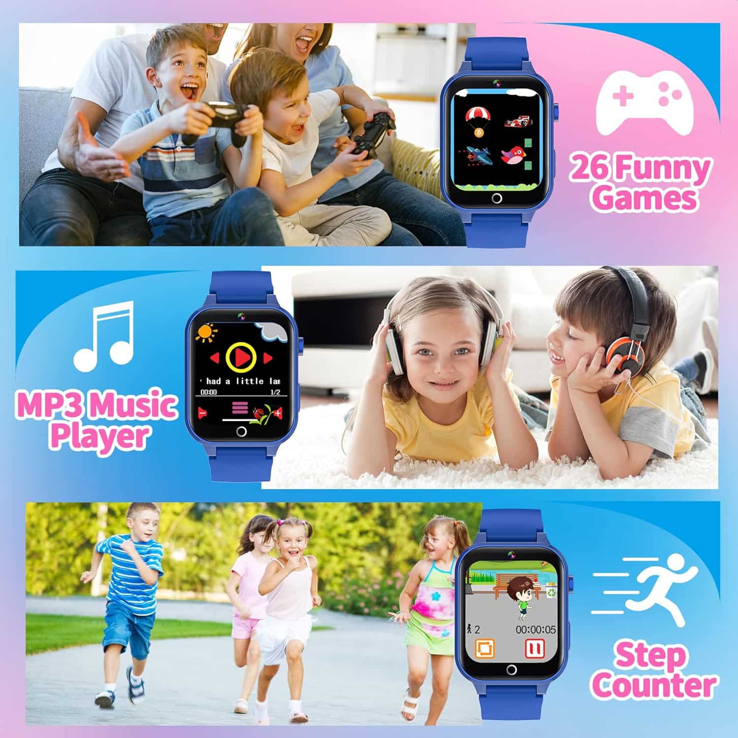 Montre connectée enfant 39 jeux avec caméra HD et musique MP3 - vue 6