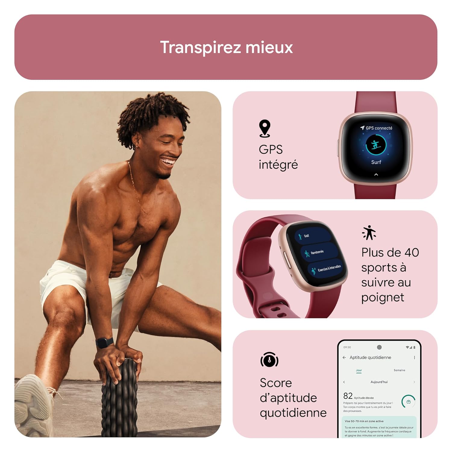 Fitbit Versa 4 montre connectée sport avec GPS et 6 jours d’autonomie - vue 5