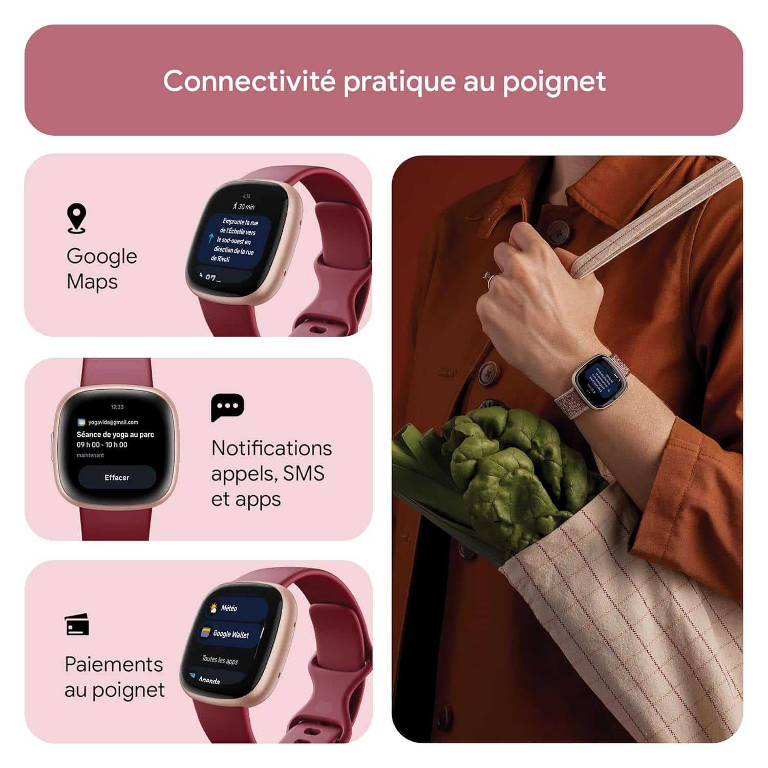 Fitbit Versa 4 montre connectée sport avec GPS et 6 jours d’autonomie - vue 6